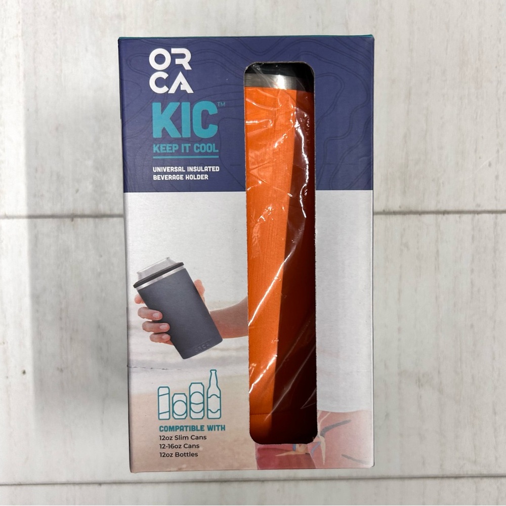 Orca KIC (Keep it Cool) Beverage Holder Koozie Orange‎ Multiple Size Cans NWT